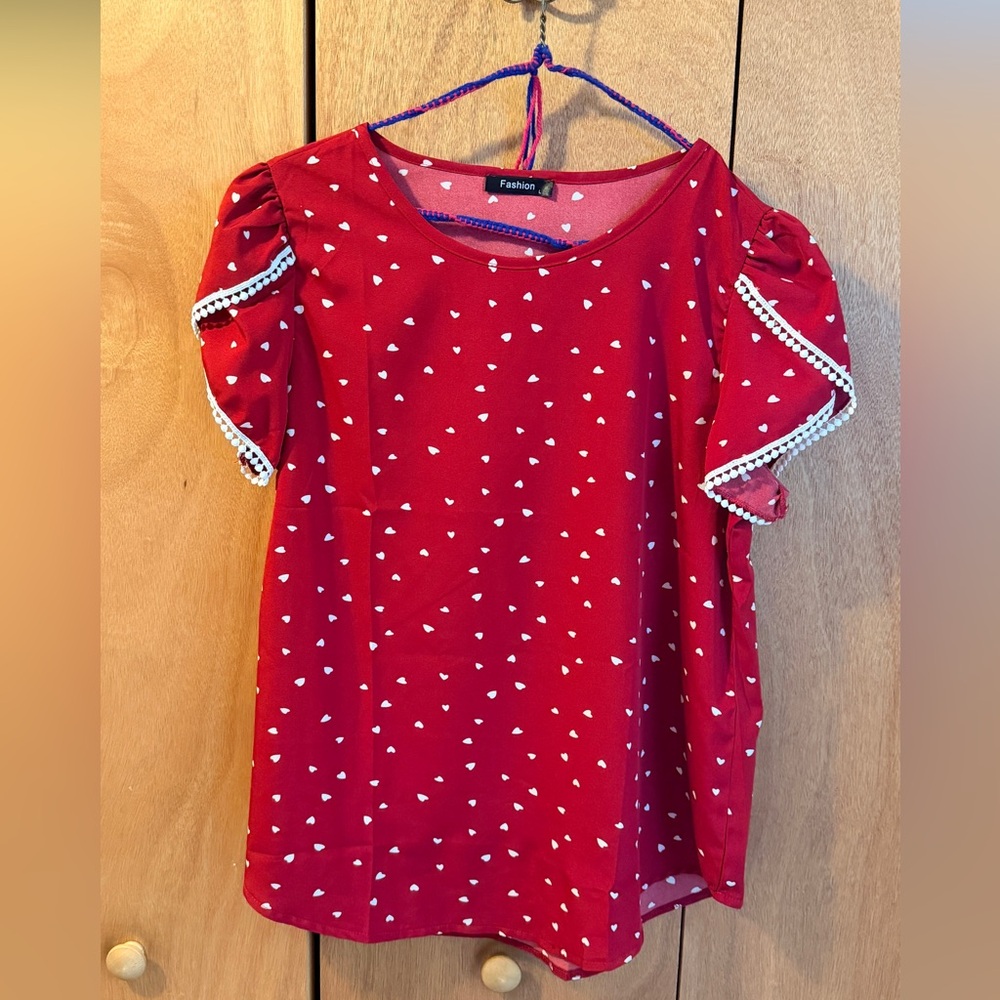 Red Heart Patterned Blouse